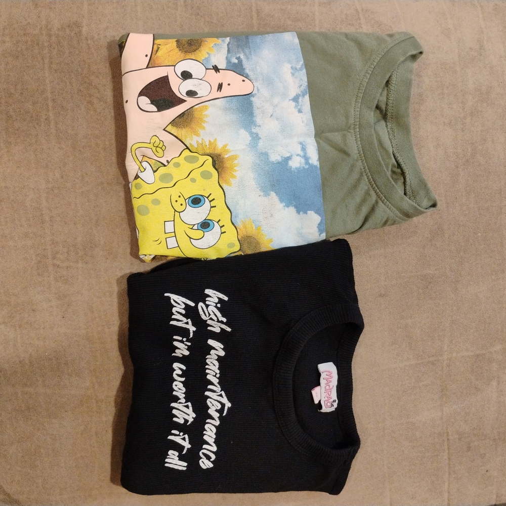 **BUNDLE** High Maintenance Slogan and Spongebob Squarepants crop top tees